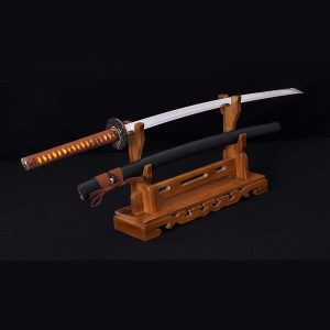 Handcrafted Samurai Katana Sword - Folded Pattern Steel Blade with Unique Copper Tsuba