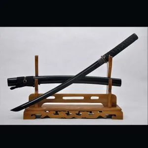Hand Forged Black Wakizashi: Japanese Samurai Sword with Black Carbon Steel Blade