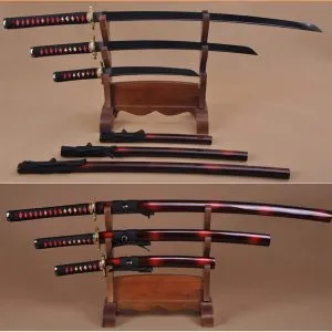 Japanese Samurai Dragon Swords Set KATANA&wakizashi&Tanto Black Full Tang Blade