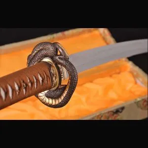 Japanese Samurai Katana Sword with Snake-themed Koshirae, Clay Tempered Full Tang Blade of High Quality