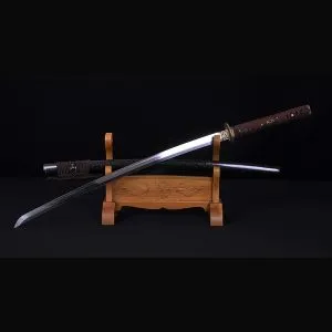 Japanese Katana Samurai Sword with Straight Hamon, Fully Hand Forged Damascus Steel, and Clay Tempered Blade