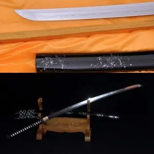 Artisan Forged Wave-Pattern Damascus Steel Clay-Tempered Blade Katana Samurai Sword with Koshirae