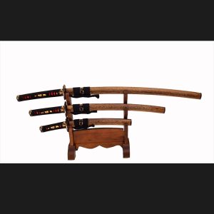 Exquisite Japanese Samurai Sword Set: Katana, Wakizashi, Tanto with Folded Steel, Full Tang, Clay Tempered Blades, and Custom Dragon Tsuba