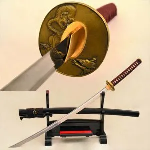 Japanese Samurai Sword Katana Handcrafted with Folded Steel and Monster Tsuba