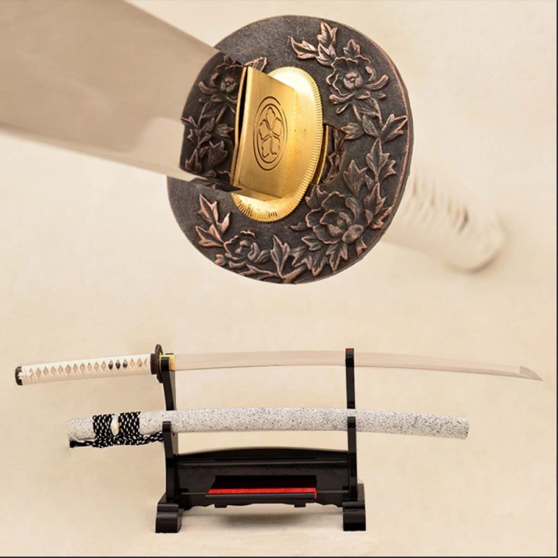 Embrace Tradition with our Japanese Samurai Katana: 9260 Spring Steel Blade and Exquisite Hand-Forged Peony Tsuba 2 absword abs546 001