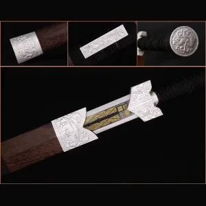 1095 High Carbon Steel Etched Blade Han Jian Silver Alloy Fittings Chinese Martial Arts Tai Chi