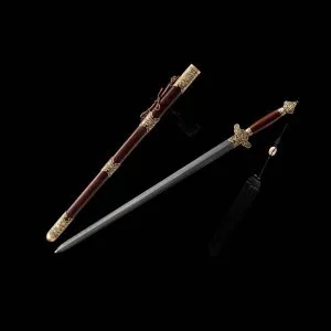 Chinese Peony Sword: Exquisite Damascus Folded Steel Jian with Full Tang Blade