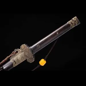 Tang Jian Sword - Chinese Folded Steel, Hand-Forged Polished Blade, Ebony Scabbard, Brass Fittings