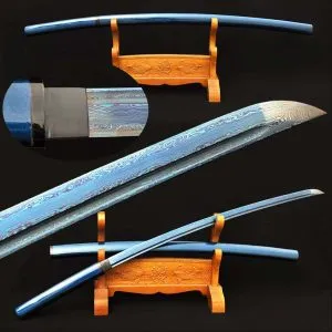 29 Handcrafted Blue Shirasaya Katana - Japanese Samurai Sword with Damascus Folded Steel