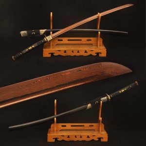 Handcrafted Red Blade Katana - Folded Steel Samurai Sword with Genuine Rayskin-Wrapped Saya