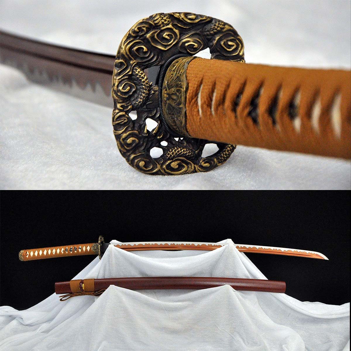 Handmade Japanese Katana with 1095 Carbon Steel Blade and Brown Finish - Ab Sword