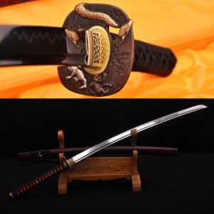 Hand-Forged Damascus Katana – 8192-Layer Steel, Clay-Tempered, Snake & Monkey Artistry