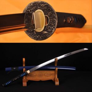 Japanese Sea Dragon Katana Samurai Sword – Handcrafted AISI 1060 High Carbon Steel Blade, Full Tang, Blue Gloss Saya