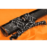 Glossy black and white saya scabbard of Damascus steel Japanese Samurai Sword