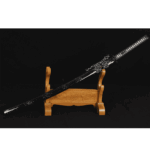 Full tang Japanese katana sword with wheel design iron tsuba and brass habaki