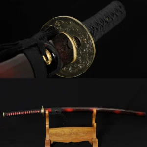 5 Hand forged Japanese Damascus katana with red and black pattern by Ab Sword