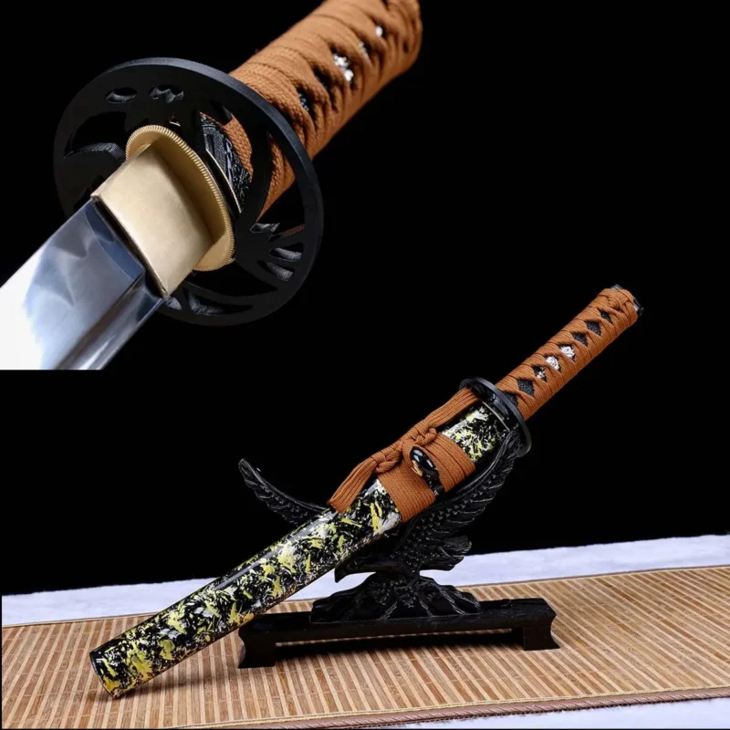 Hand-forged T10 clay tempered Japanese tanto with natural hamon by Ab Sword