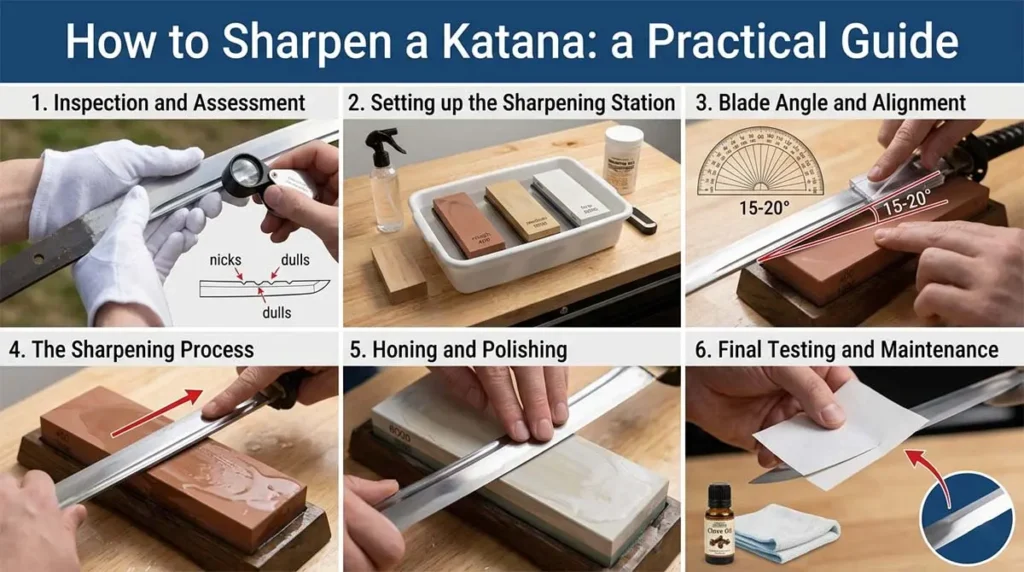 How to Sharpen a Katana: a Practical Guide 2 Learn to sharpen a katana at home. Correct angle, whetstone progression, and finishing steps.