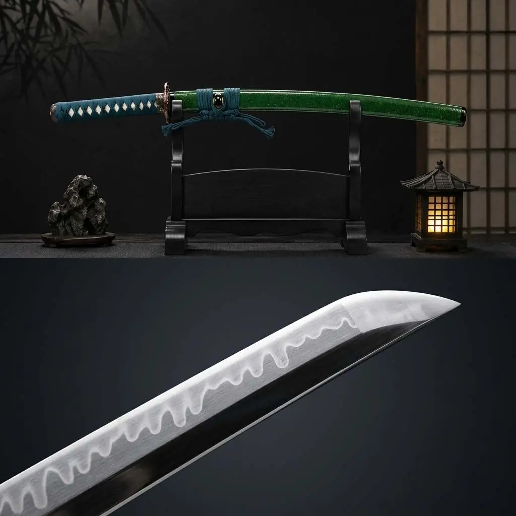 T10 STEEL WAKIZASHI | CLAY-TEMPERED HAND-FORGED JAPANESE SHORT SWORD WITH PURE COPPER TSUBA
